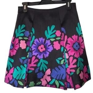 NWOT Tibi Black Floral Coral Print Silk & Wool Skirt Pleated Fully Lined Size 6